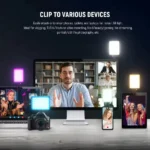 RGB LED video light with clip for laptop, phone, streaming