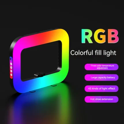 RGB LED video light with phone mount for vlogging
