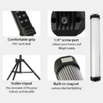 RGB LED video light stick with tripod and magnetic mount