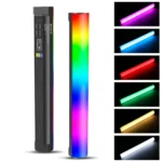 RGB LED video light stick with display and control buttons