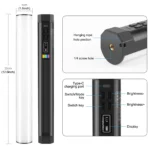 RGB LED video light stick with display and control buttons
