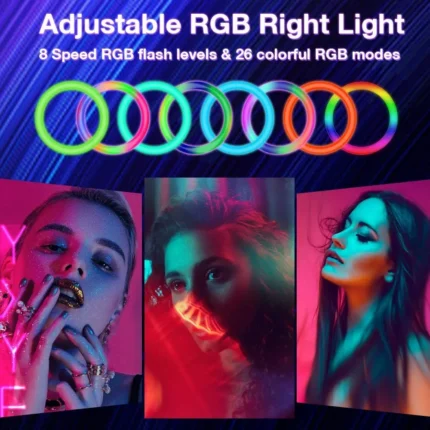 RGB ring light kit with dual tripods, remote, phone holder
