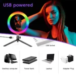 RGB ring light kit with dual tripods, remote, phone holder