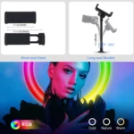 RGB ring light kit with dual tripods, remote, phone holder