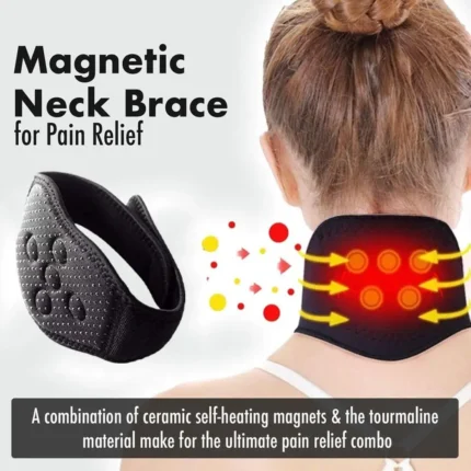 Self-heating magnetic neck brace for cervical pain relief
