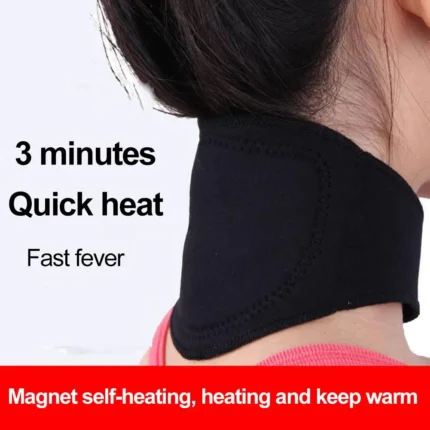 Self-heating magnetic neck brace for cervical pain relief