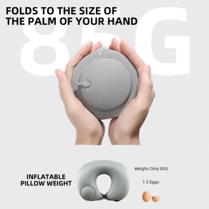 Self-inflating travel neck pillow, compact and ergonomic