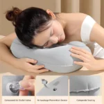 Self-inflating travel neck pillow, compact and ergonomic