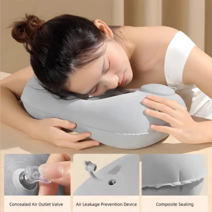 Self-inflating travel neck pillow, compact and ergonomic