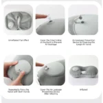 Self-inflating travel neck pillow, compact and ergonomic