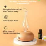 Silent waterless essential oil nebulizer with wood and glass design.