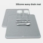 Grey silicone dish drying mat set of 3 with wavy ridges