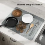 Grey silicone dish drying mat set of 3 with wavy ridges