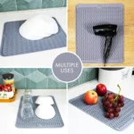 Grey silicone dish drying mat set of 3 with wavy ridges