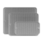 Grey silicone dish drying mat set of 3 with wavy ridges
