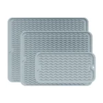 Grey silicone dish drying mat set of 3 with wavy ridges