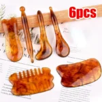 6-piece amber Gua Sha and massage tools for face and body.