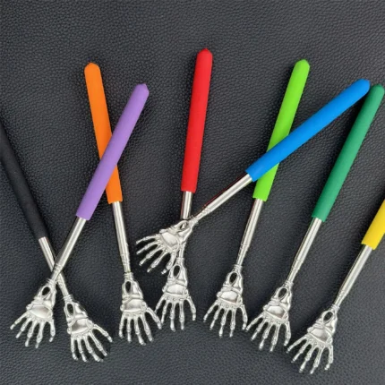 Telescopic skeleton hand back scratcher with colorful handle