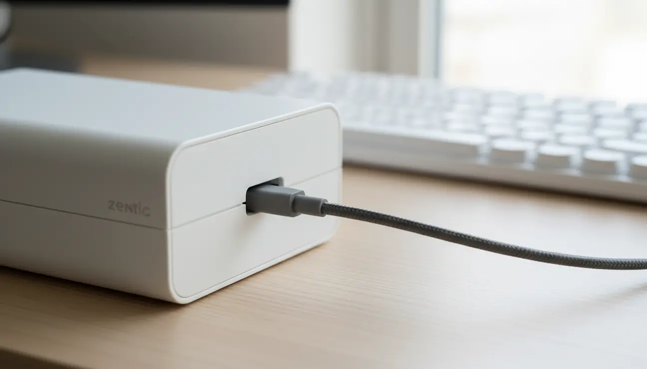 Zentic Smart Cable Organiser Box on minimalist desk.