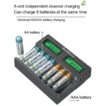 Smart 8-slot AA AAA Ni-MH Ni-CD battery charger with LCD display.
