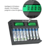 Smart 8-slot AA AAA Ni-MH Ni-CD battery charger with LCD display.