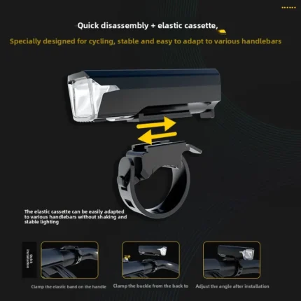 Smart bicycle headlight with auto sensor and LCD display for night cycling.