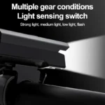 Smart bicycle headlight with auto sensor and LCD display for night cycling.