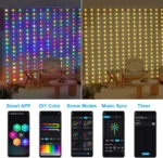 Smart RGB LED curtain string lights for outdoor party decor