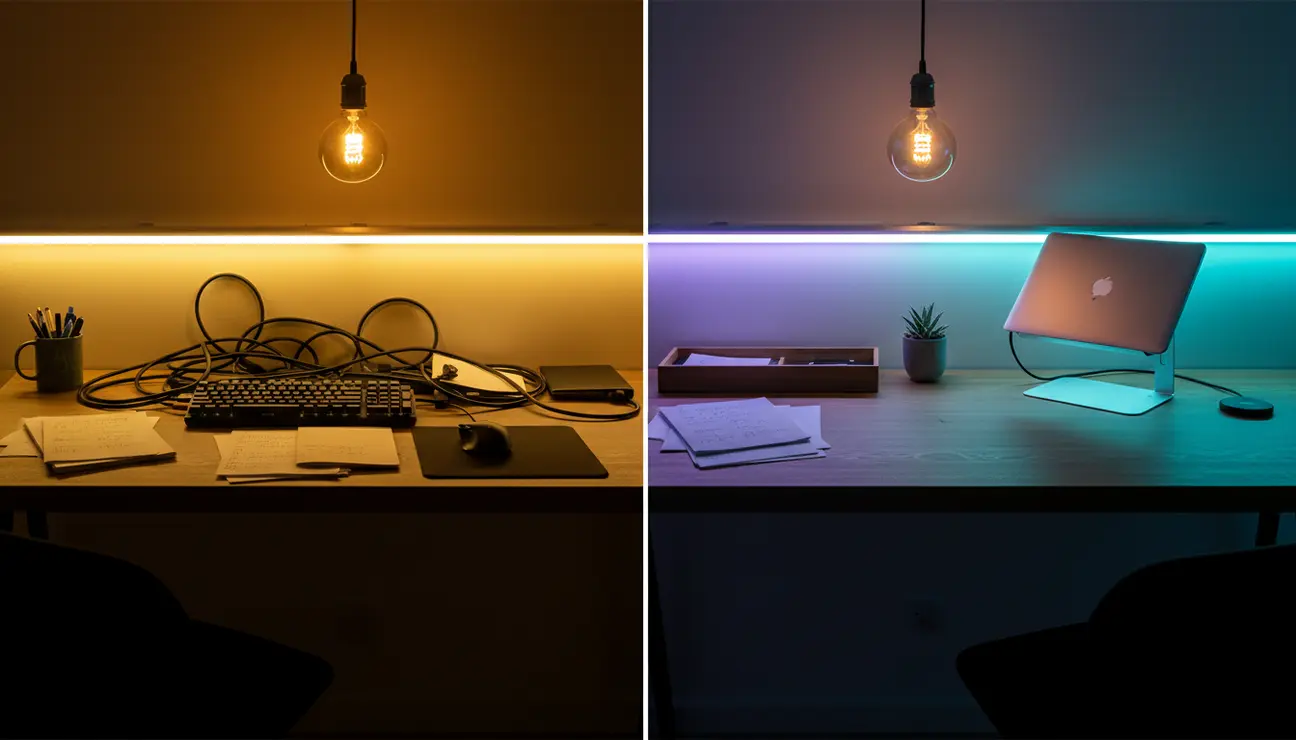 Split screen smart room makeover before and after.