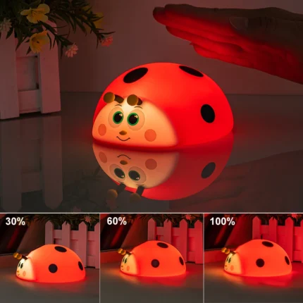 Soft silicone ladybug night light with multi-color and dimmable settings