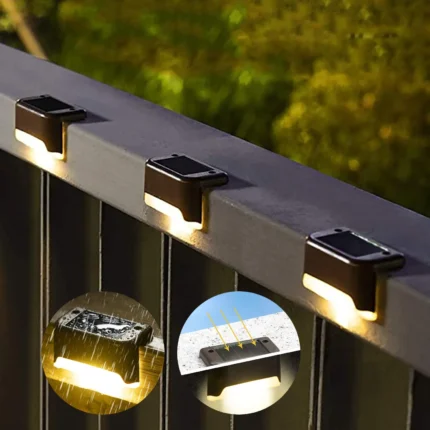 Solar powered LED deck and step lights for outdoor railings
