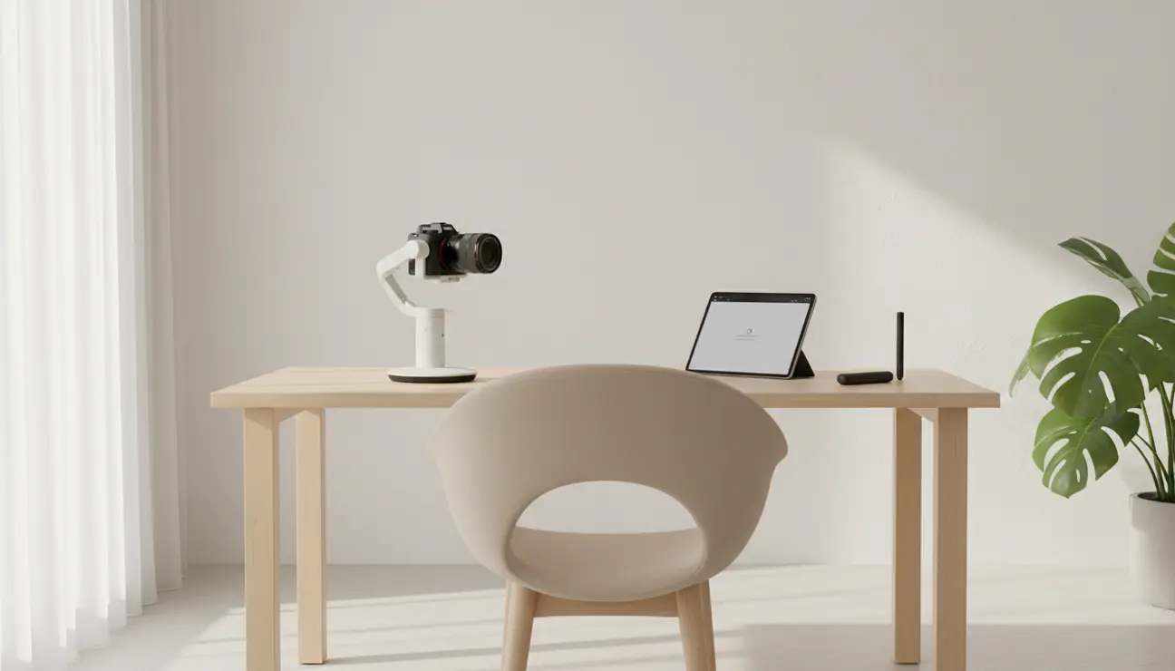 Premium solo creator desk setup with camera gimbal.