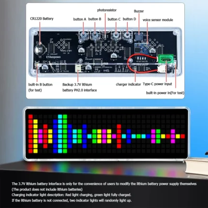 RGB LED music spectrum display with voice sensor and clock