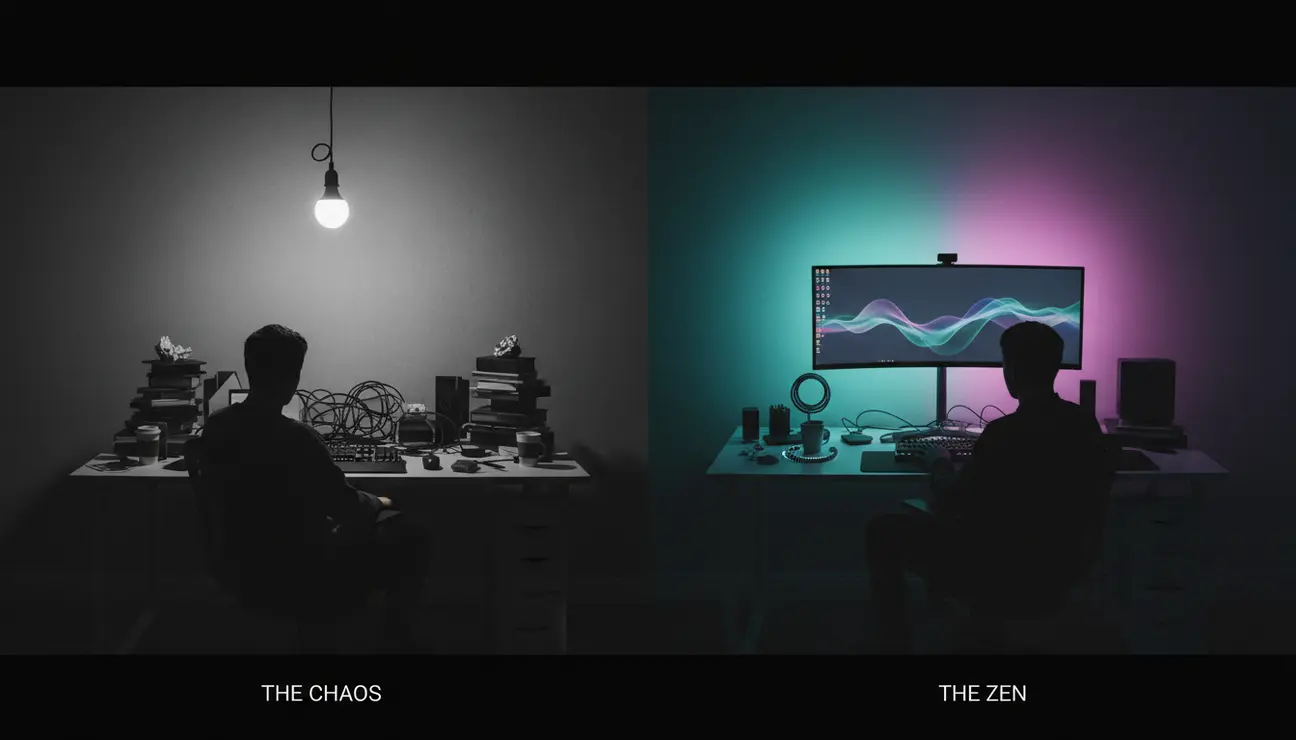 Split screen comparison of pro streaming background lights.