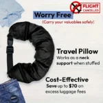 Stuffable travel neck pillow with hidden clothing storage