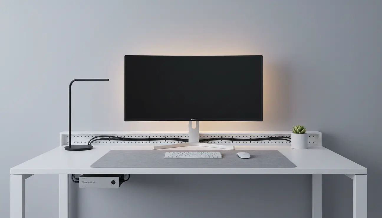 Discreet Thunderbolt dock placement for optimal cable management.