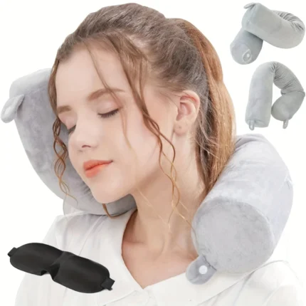 Flexible memory foam travel pillow for neck and lumbar support.