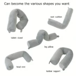 Flexible memory foam travel pillow for neck and lumbar support.
