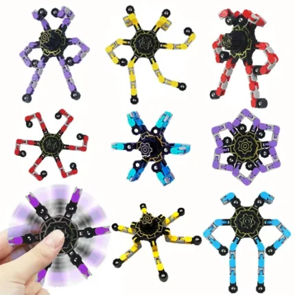 Transformable modular fidget spinner toy in various vibrant colors