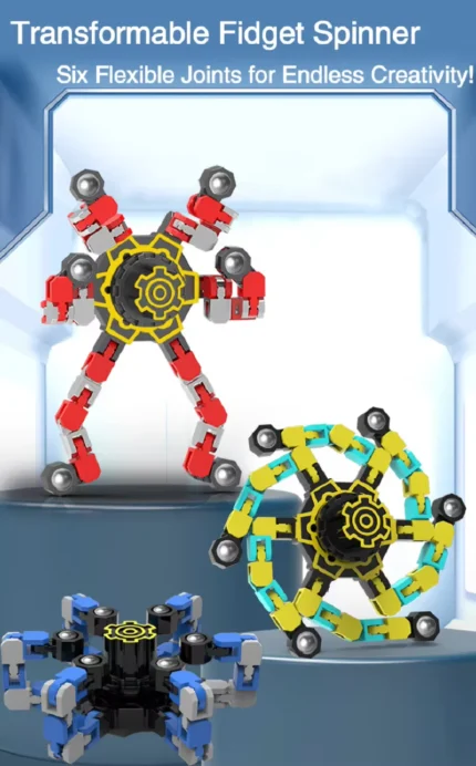 Transformable modular fidget spinner toy in various vibrant colors
