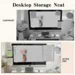 Clear monitor side organizer holding notes and smartphone