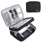 Travel electronics organizer bag with customizable dividers and water-resistant exterior