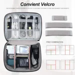 Travel electronics organizer bag with customizable dividers and water-resistant exterior