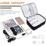 Travel electronics organizer bag with customizable dividers and water-resistant exterior