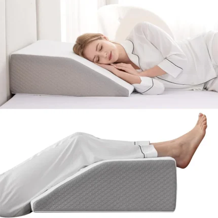 Two-part leg elevation wedge pillow for swelling and circulation.