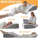 Two-part leg elevation wedge pillow for swelling and circulation.