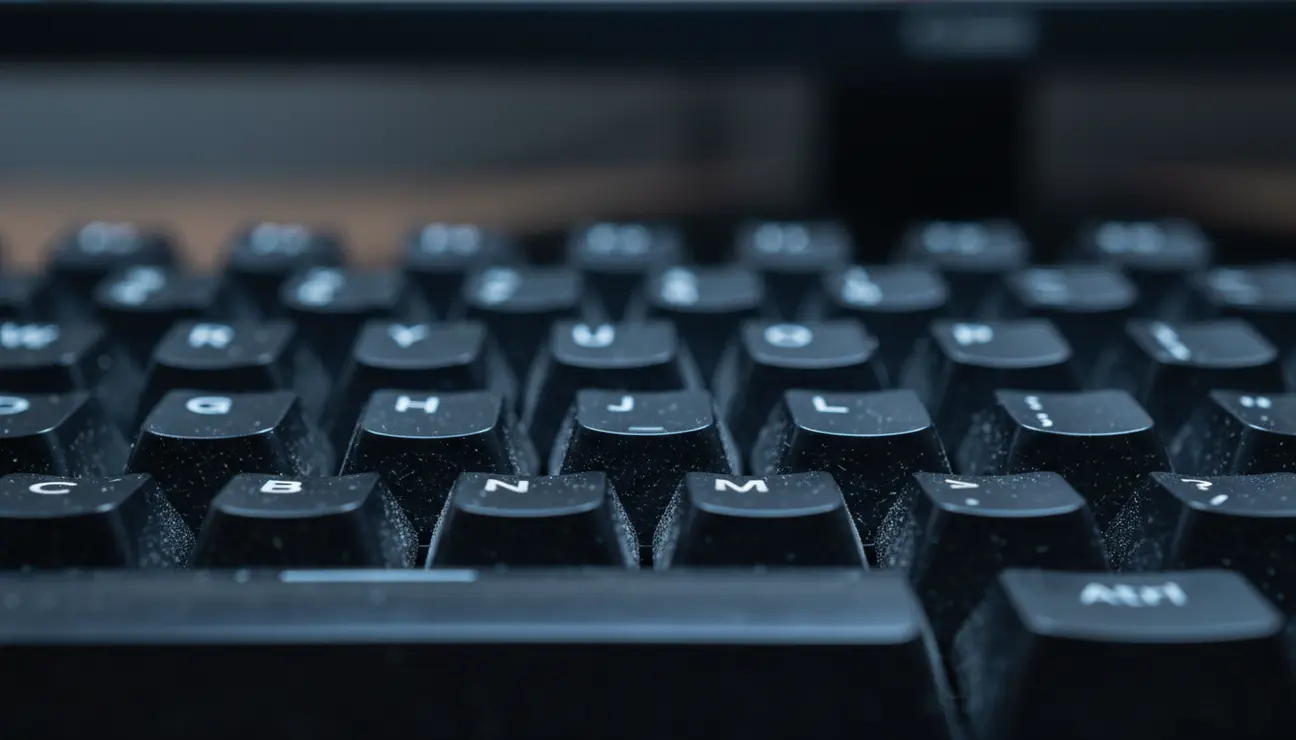 Macro shot of grime on mechanical keyboard keys.