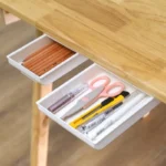 Under desk pull-out drawer organizer for stationery and small items