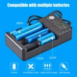 4-slot universal USB Li-ion battery charger with batteries