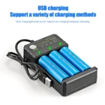 4-slot universal USB Li-ion battery charger with batteries